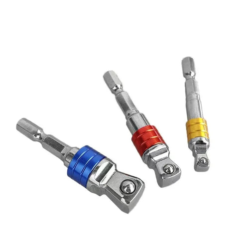 3pcs 1/4 Inch Shank 1/4 ,3/8, 1/2 Drive 30 Degree Range Rotation Impact Wobble Socket Adapter and Extension Set
