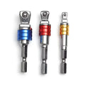 3pcs 1/4 Inch Shank 1/4 ,3/8, 1/2 Drive 30 Degree Range Rotation Impact Wobble Socket Adapter and Extension Set