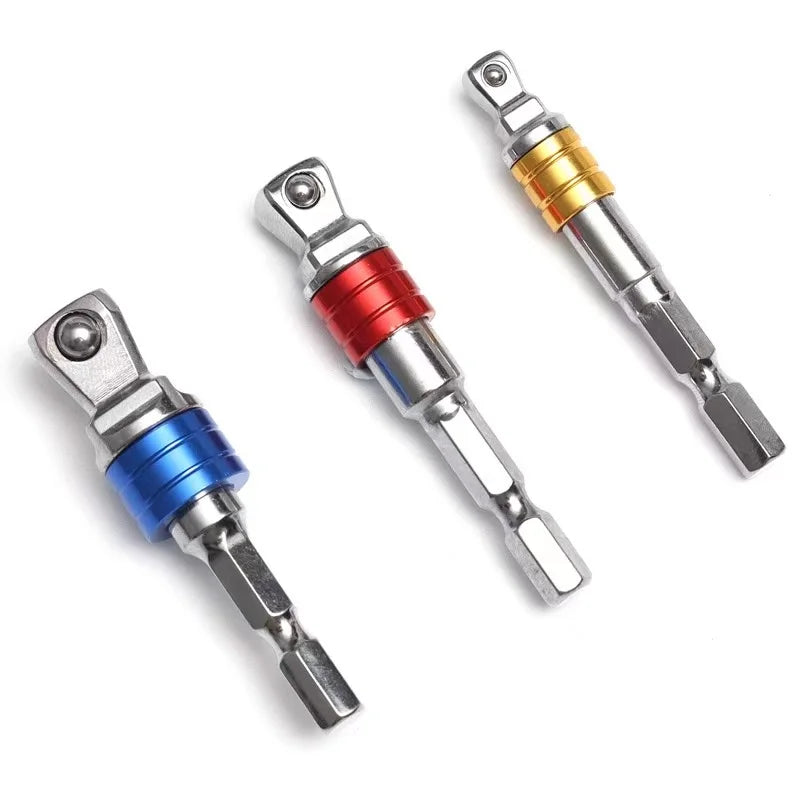 3pcs 1/4 Inch Shank 1/4 ,3/8, 1/2 Drive 30 Degree Range Rotation Impact Wobble Socket Adapter and Extension Set